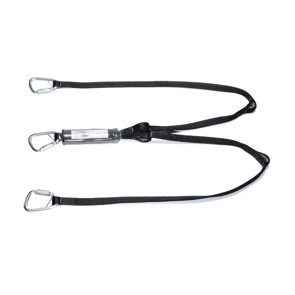 Double webbing lanyard c/w energy absorber, Loop Adjuster, Black - SpanSet